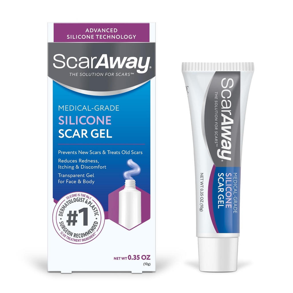 Scaraway Silicone Scar Gel, hjælper med at forbedre størrelse, farve og tekstur af Hypertrophic & Keloid Scars fra skader, Burns & Kirurgi, vand resistent, 10g (0,35 Oz)