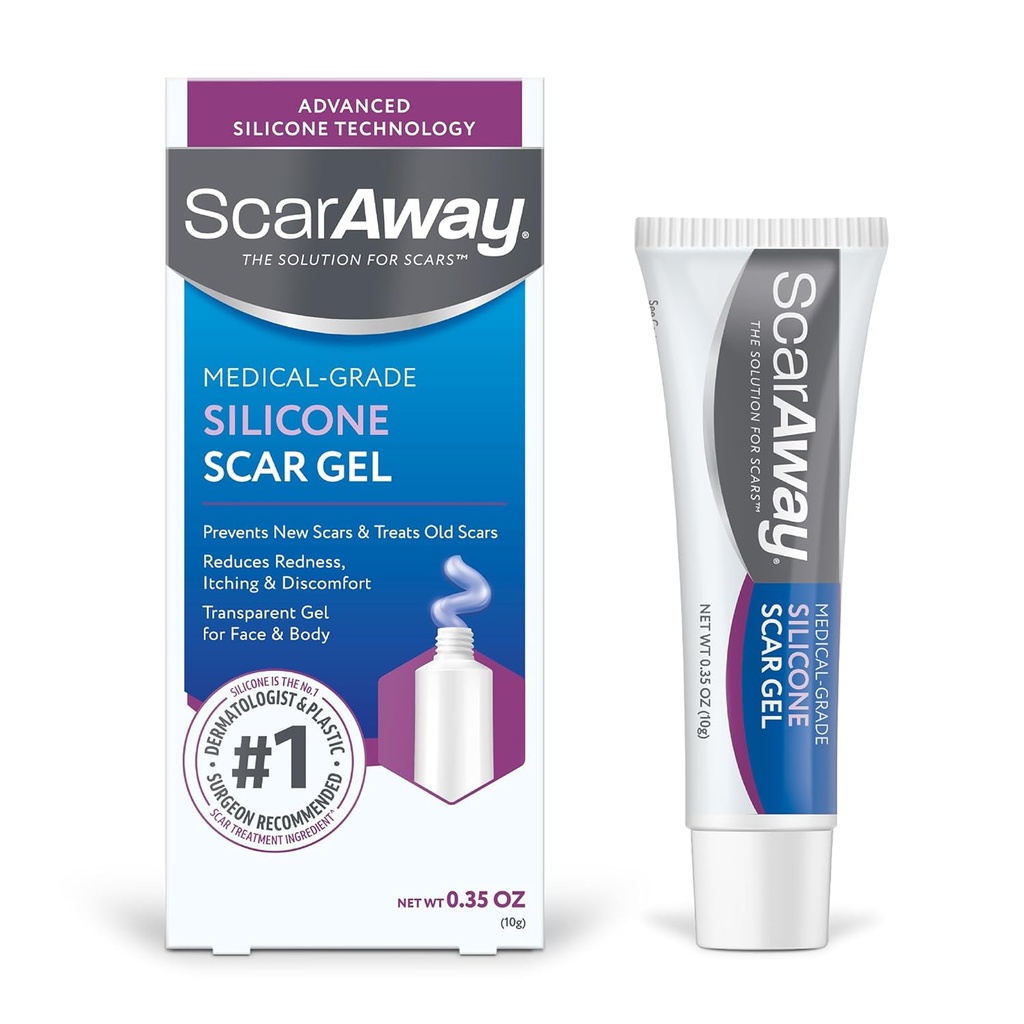 Scaraway Silicone Scar Gel, hjælper med at forbedre størrelse, farve og tekstur af Hypertrophic & Keloid Scars fra skader, Burns & Kirurgi, vand resistent, 10g (0,35 Oz)