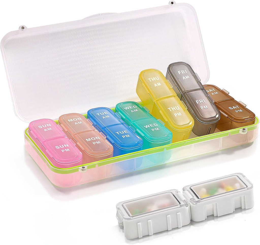 Pill bokse og Organizer 2 gange om dagen, Pill Organizer 2 gange om dagen, Ugentlig Pill Organizer, Rejse Pill Organizer sag for vitaminer, fiskeolier + 2 Aftagelig Cute Pill Organizer (hvid)