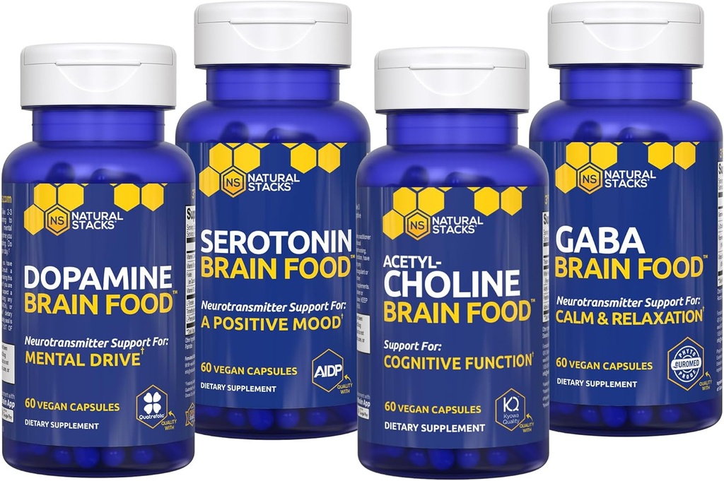 NATURLIG STAKS Brain Food Bundle - til motivering, kognitiv funktion, positiv mood & afslapning * - hjerne kosttilskud til voksne - 240 Total Kapsler