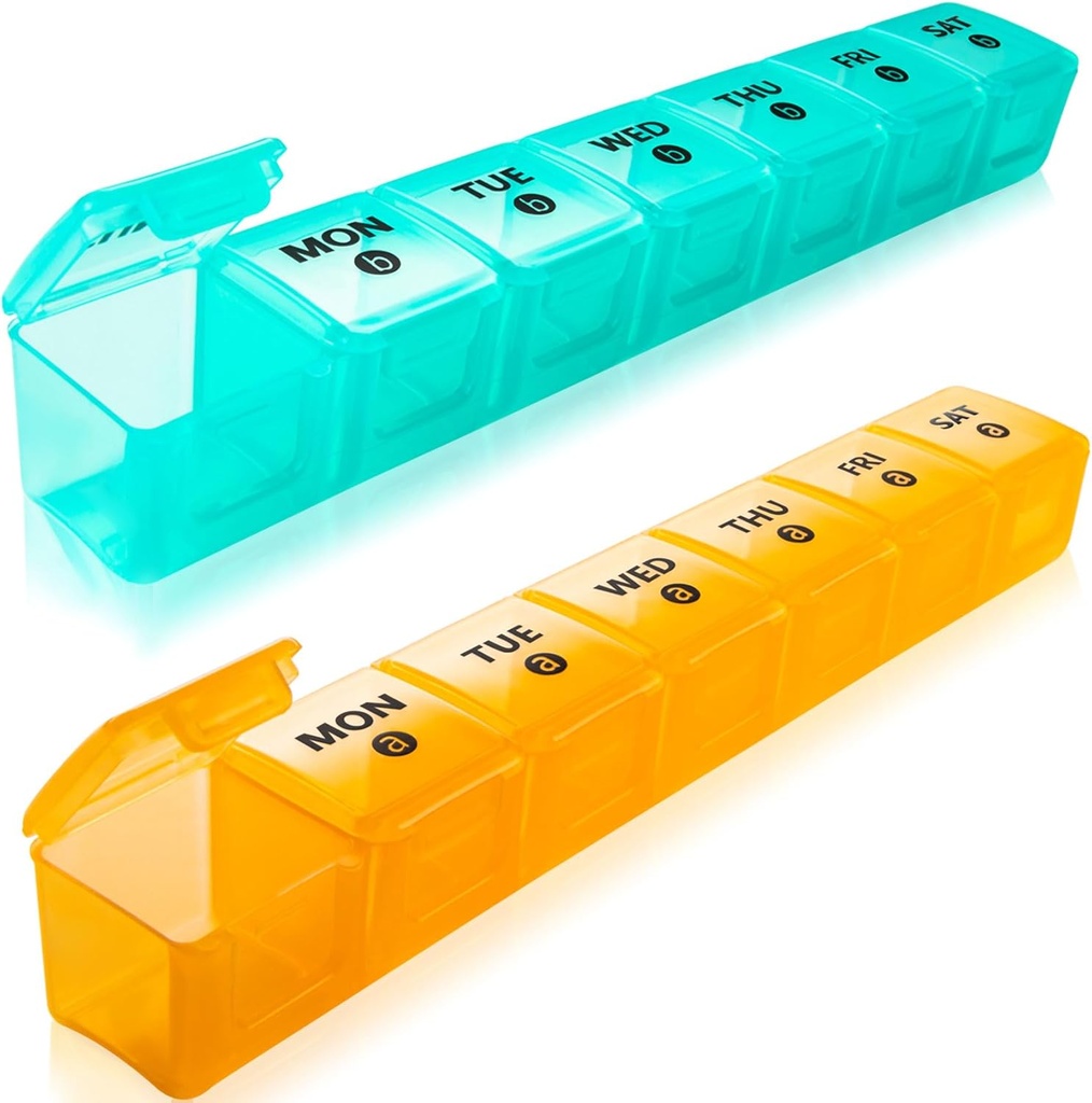 2-Pack Stor ugentlig pilleorganizer, 7 dages pillekasser Organizer En gang om dagen, Am Pm Pill Container 14 Segment, Daily Vitamin Pill Box Dispenser 1 uge, Medication Aid Organizer Box for Supplement
