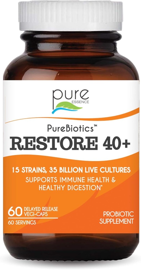 PURE VÆSENTLIGE ETIKER PureBiotika Gendanne 40 + Probiotisk supplement - Understøtter immunforsvar og fordøjelsessygdomme - Dairy & Gluten Free - 15 Strops (35 Millioner CTU) Voksne Naturlige Probiotika (60 Caps)