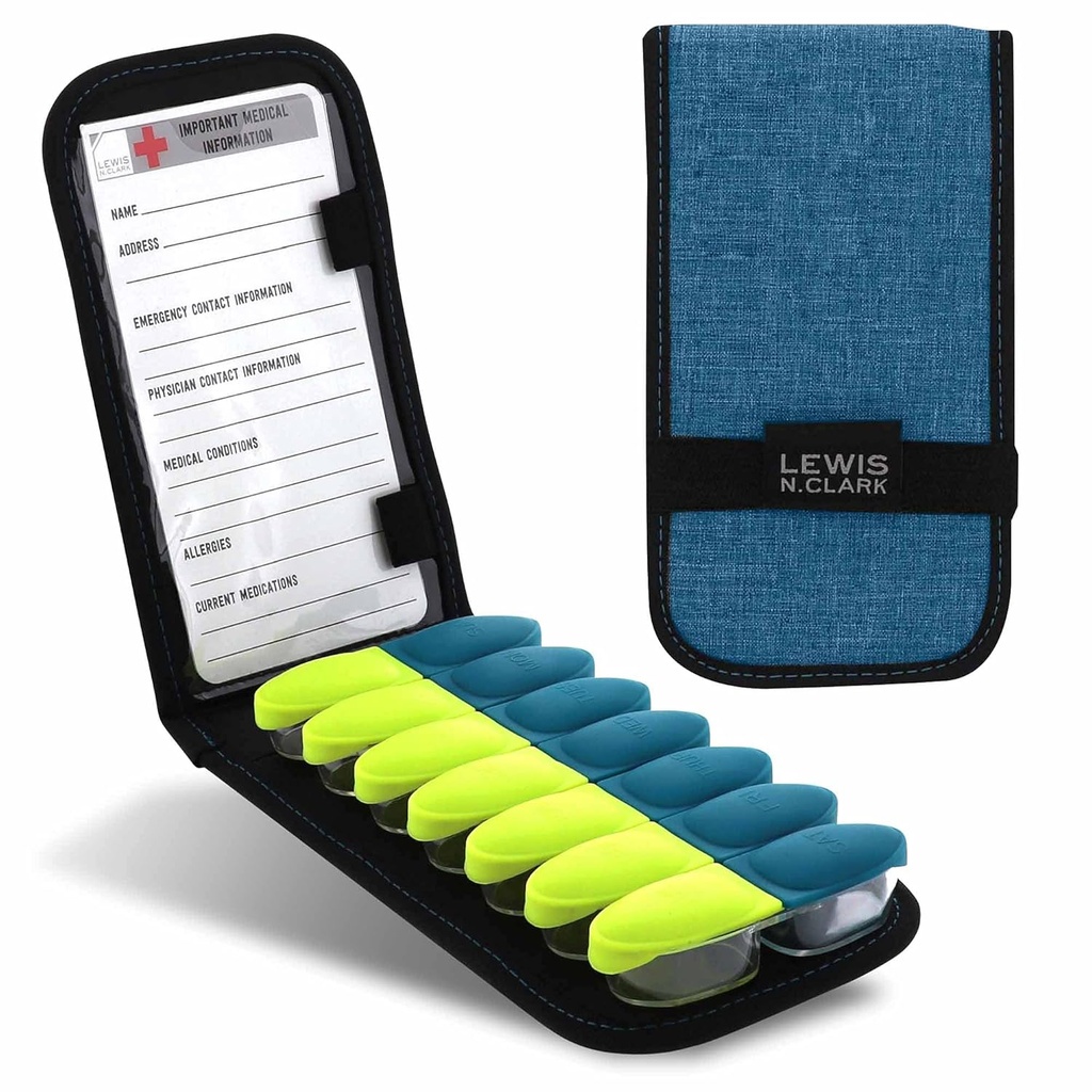 Lewis N. Clark magnetisk Folding Pill Organizer supplement sag for OTC medicin, reception Vitamins- 14 Slots, Turkis