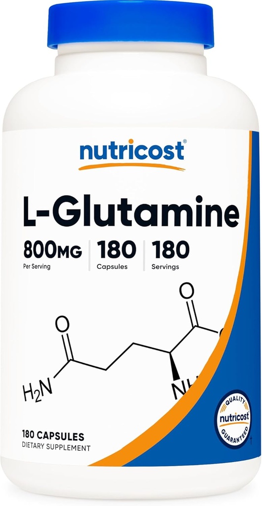 Nutricost L- Glutamin 800mg, 180 Kapsler - Gluten Free, Non- GMO
