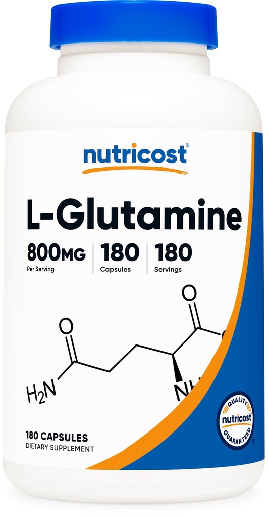 Nutricost L- Glutamin 800mg, 180 Kapsler - Gluten Free, Non- GMO
