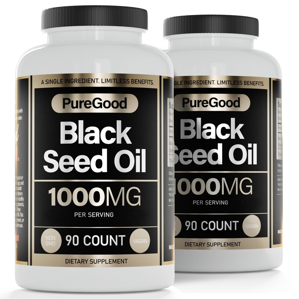 2 Pack - Black Seed Oil Capsules, 500 Mg, Cold Pressed High Potency fordøjelsesstøtte, 90 Tæl 100% Non GMO Pure Black Cumin Seed Oil Capsules