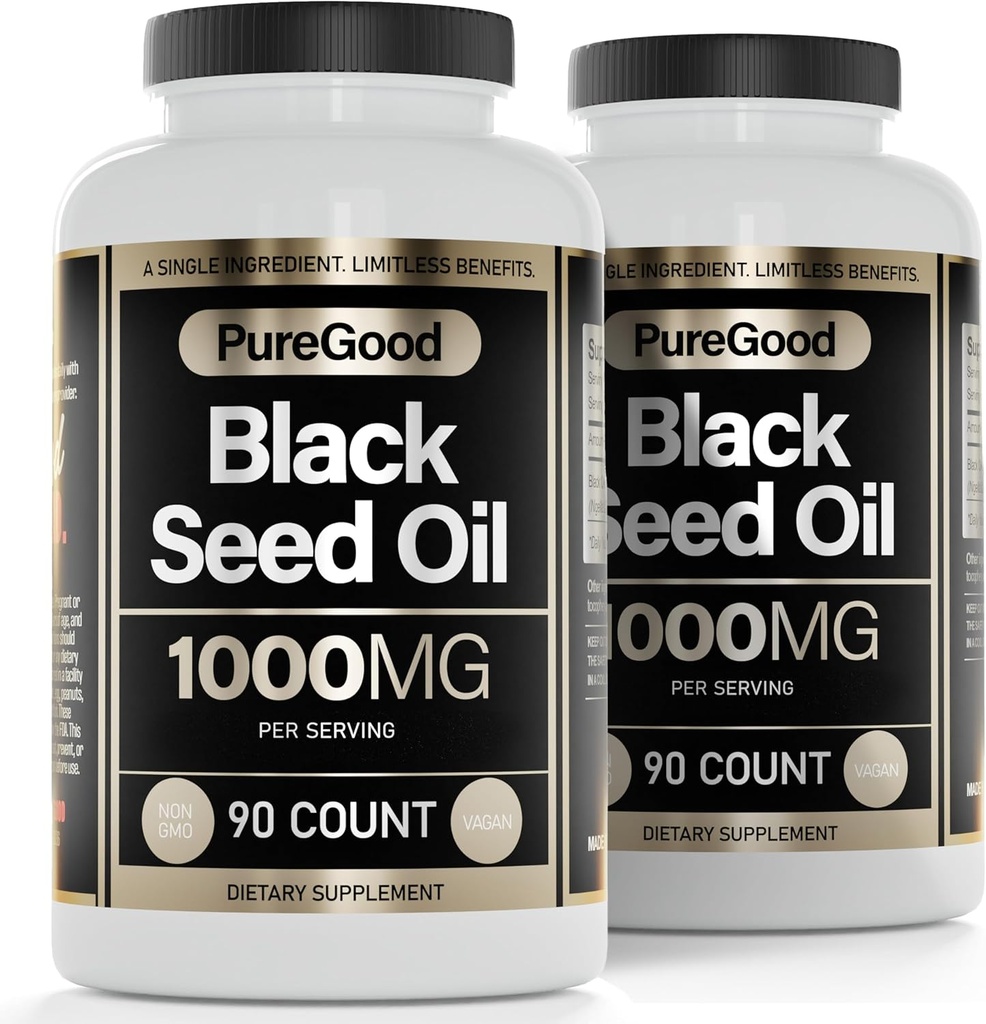 2 Pack - Black Seed Oil Capsules, 500 Mg, Cold Pressed High Potency fordøjelsesstøtte, 90 Tæl 100% Non GMO Pure Black Cumin Seed Oil Capsules