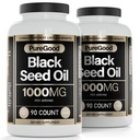 2 Pack - Black Seed Oil Capsules, 500 Mg, Cold Pressed High Potency fordøjelsesstøtte, 90 Tæl 100% Non GMO Pure Black Cumin Seed Oil Capsules