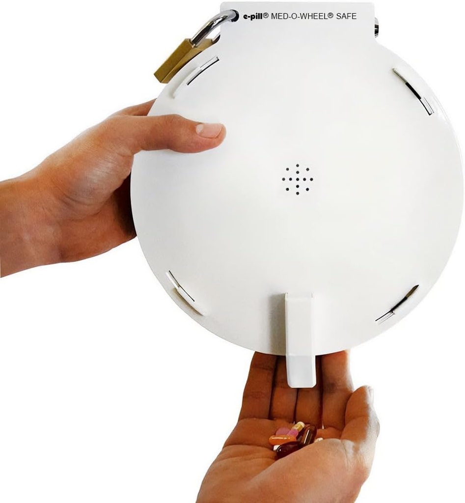 e- Pill Med- O- Wheel Safe - Meget tapper resistent Automatisk Pill Dispenser - Metal sag med 4 uafhængige låse