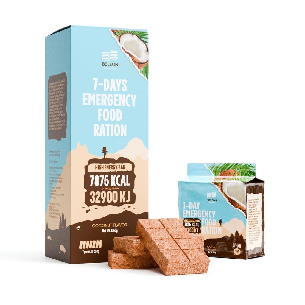 MRE Emergency Food Supply - 7-days Coconut Biscuit Bars MRE Meals Militære 2024 Survival Kit - 20 År Hylde Life Camping Hiking Supplies