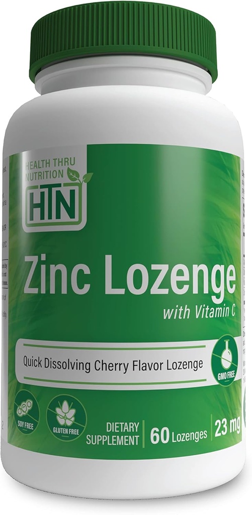 Health Thru Nutrition Zinc Lozenge with Vitamin C | Zinc 23mg Vitamin-C 30mg | Natural Chery Flavor | Supports Healthy Immune Function | 3rd Party Tested | Non-GMO, Gluten & Soy Free (Pack of 60)