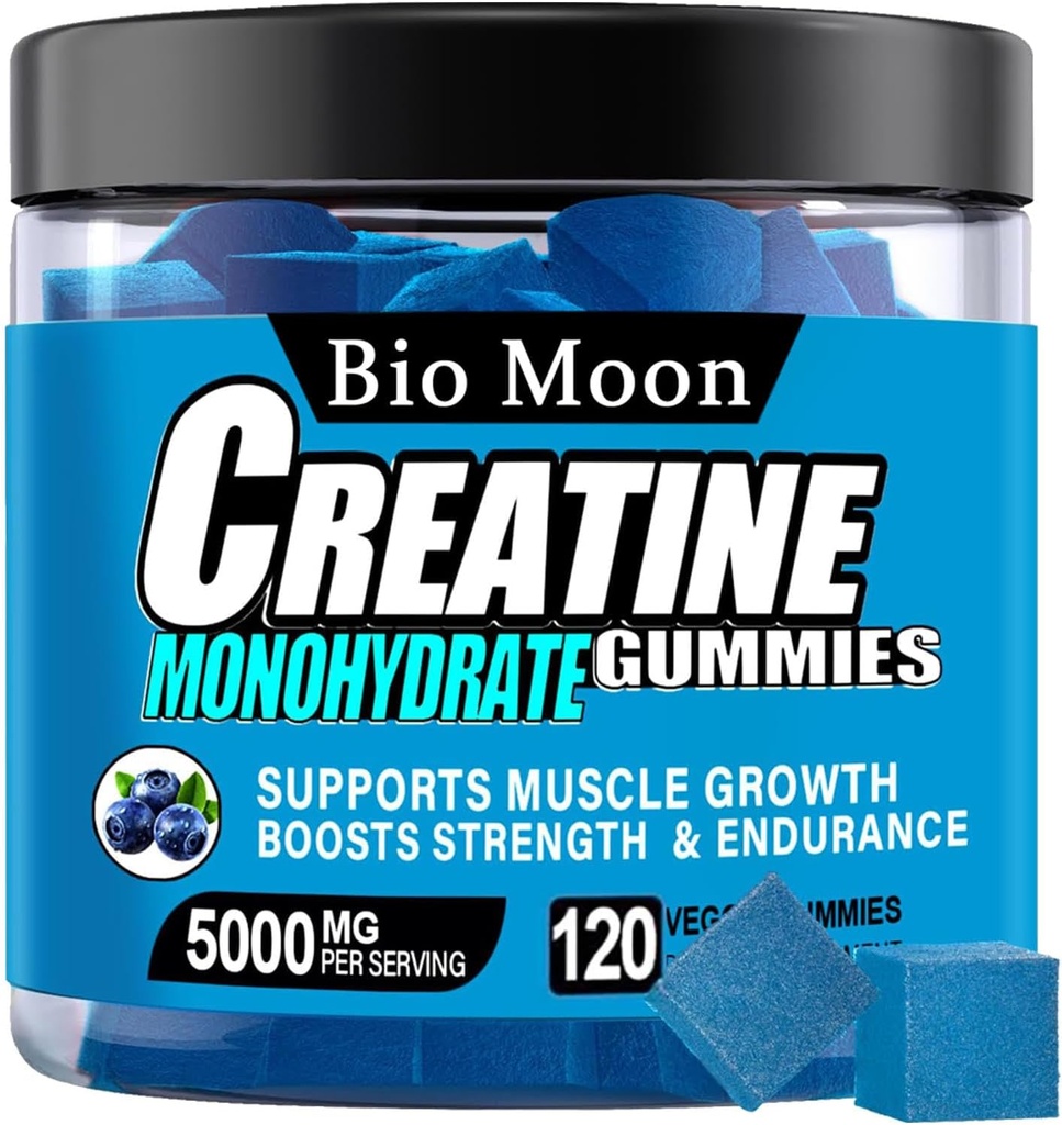 Creatin monohydrat Gummies 5000mg til mænd og kvinder, tyggebånd Creatinine monohydrat til muskel styrke, muskel builder, energi boost, præ-workout supplement (120 Greve) - Blueberry Flavour