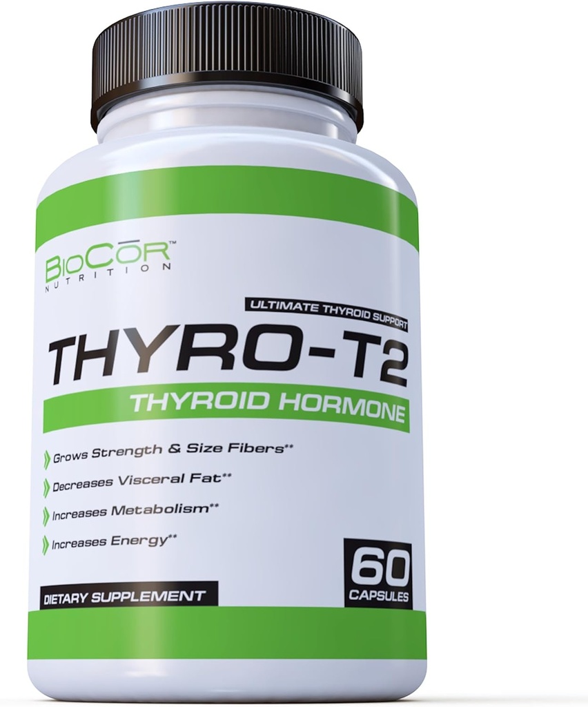 BioCor Nutrition Thyro- T2 Thyroid Hormone Fat Burner supplement - Boost Metabolisme og tabe vægt (60 kapsler - 1 måned Tilgang)