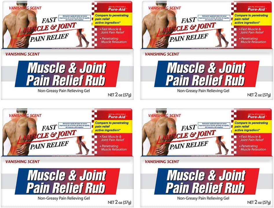 Muscle & Joint Pain Relief Rub, Fast Relief fra mindre arthritis, Backache, Muscle & Joint Pain Non- Greasy Cream, 2oz (4pk)