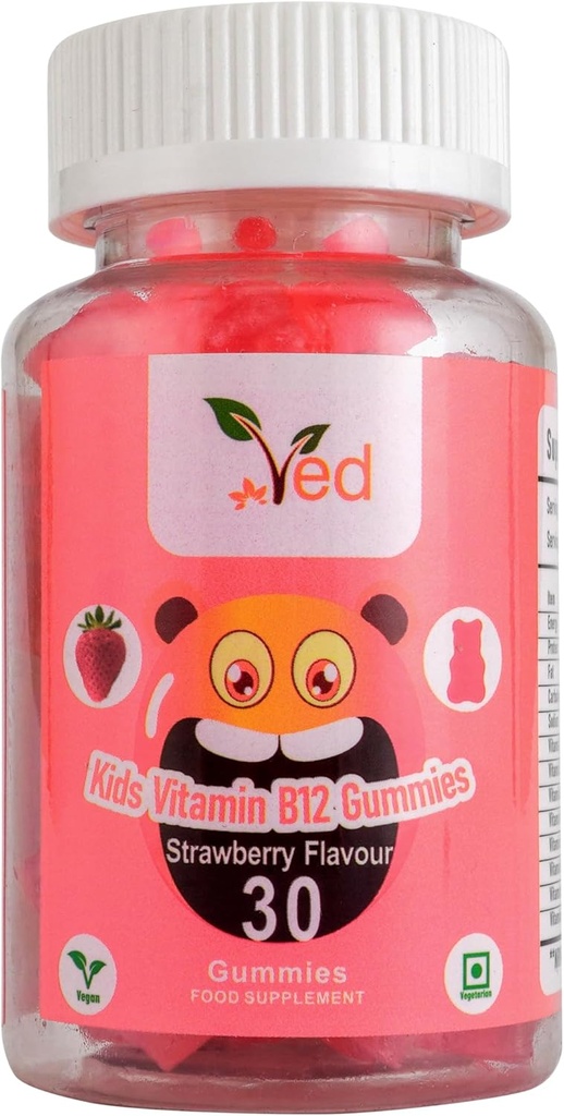 Med Kids Vitamin B12 Gummies for Vitamin B12 Supplement, Energi & Immunsystem - Vegan - 15 dages forsyning, 30 tyggetabletter Vitamin Gummies. (15 dages forsyning)
