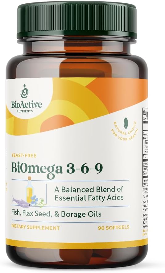 BIOAKTIVE NETRIENSER Biomega 3-6- 9 Supplement Softgels for Women & Men - Omega 3 6 9 - Kompleks af de bedste fisk, Flaxseed Oil, og Borage Oil Supplements - 1200mg - 90 Softgels