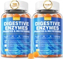 Fordøjelsesenzymer med probiotiske gummier, Multivitaminer, Calcium, Magnesium - Alle 24 essentielle Chewable Multi enzymer - Papaya, Lipase, Amylase, Bromelain - Breaking Down Carbs, Proteins, Fedtstoffer, 2Packs