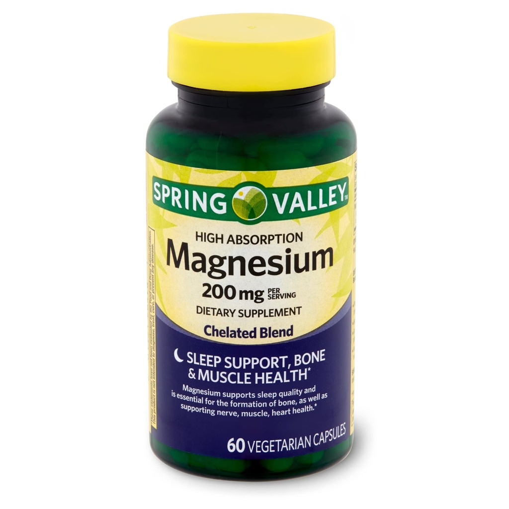 Spring Valley High Absorption Magnesium 200 mg sovestøtte 60 kapsler + din vitamin guide