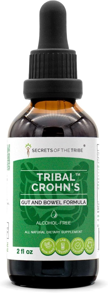 Tribal Crohns Herbal Extract Alkohol- Free, Tincture, Glycerite Slippery Elm, Persille, Marshmallow, Gurkemeje, Frankincense, Green Tea. Gut og tarm Formel 2 oz