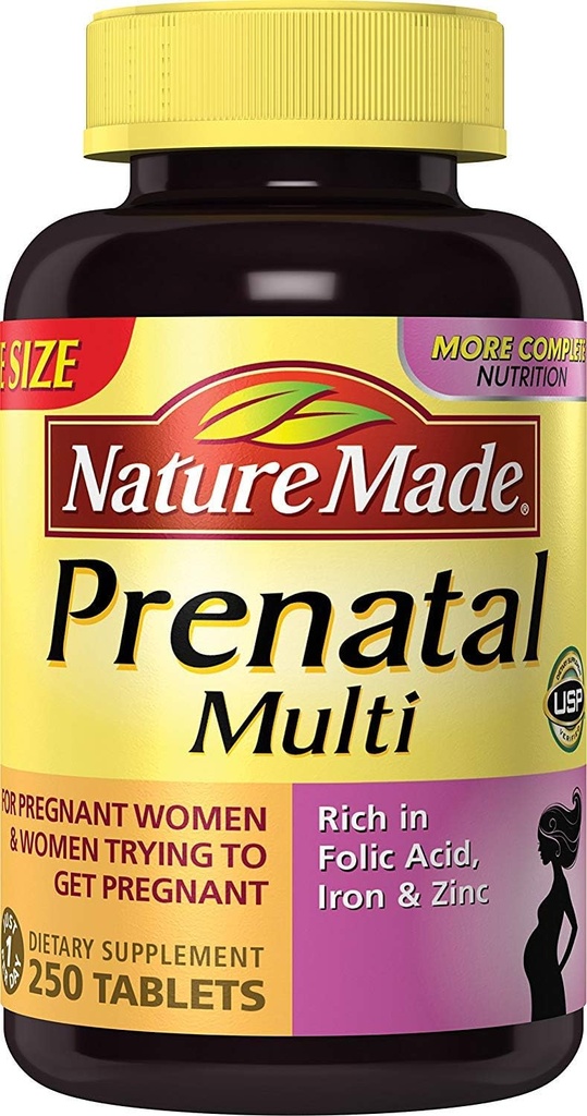 Natur Lavet prenatal Multi, 250 tabletter, folinsyre + 17 prenatale vitaminer & mineraler til støtte Baby udvikling og mor, vitamin D3, calcium, jern, jod, C-vitamin og mere