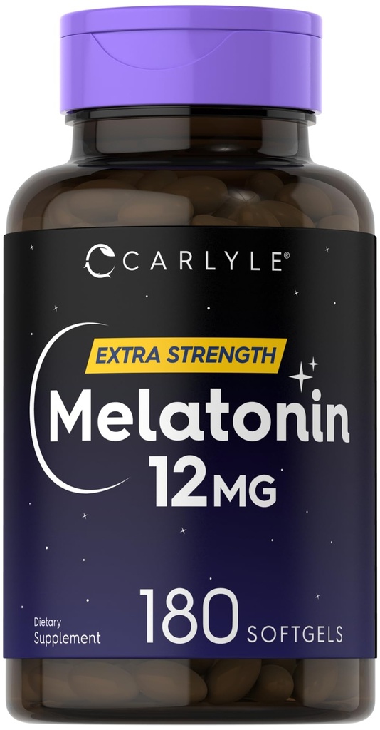 Carlyle Melatonin 12 mg | 180 Softgel Capsules | Adult Extra Strength Support Supplement | Non-GMO, Gluten Free