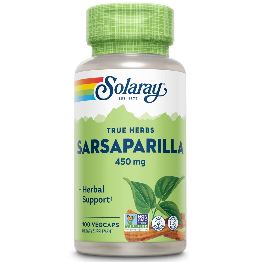 SOLARAY Sarsaparilla Root 450 mg - Traditional Herbal Support - Non- GMO, Vegan, Lab Verified - 60- Day Money- Back Garanti - 100 Servere, 100 VegCaps