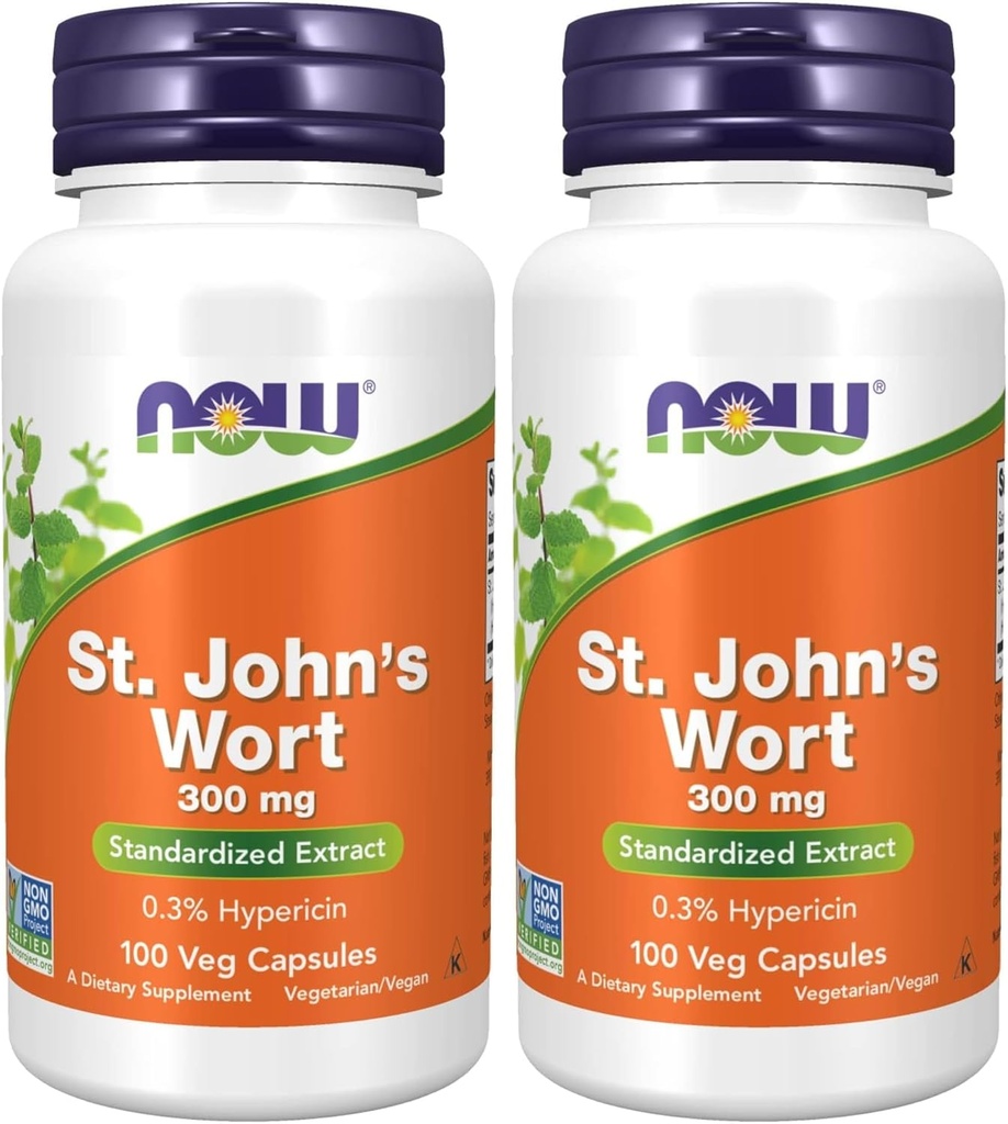 NU Kosttilskud, perikum (Hypericum perforatum) 300 mg, Standardized Extract, 100 Veg Kapsler (pakke med 2)