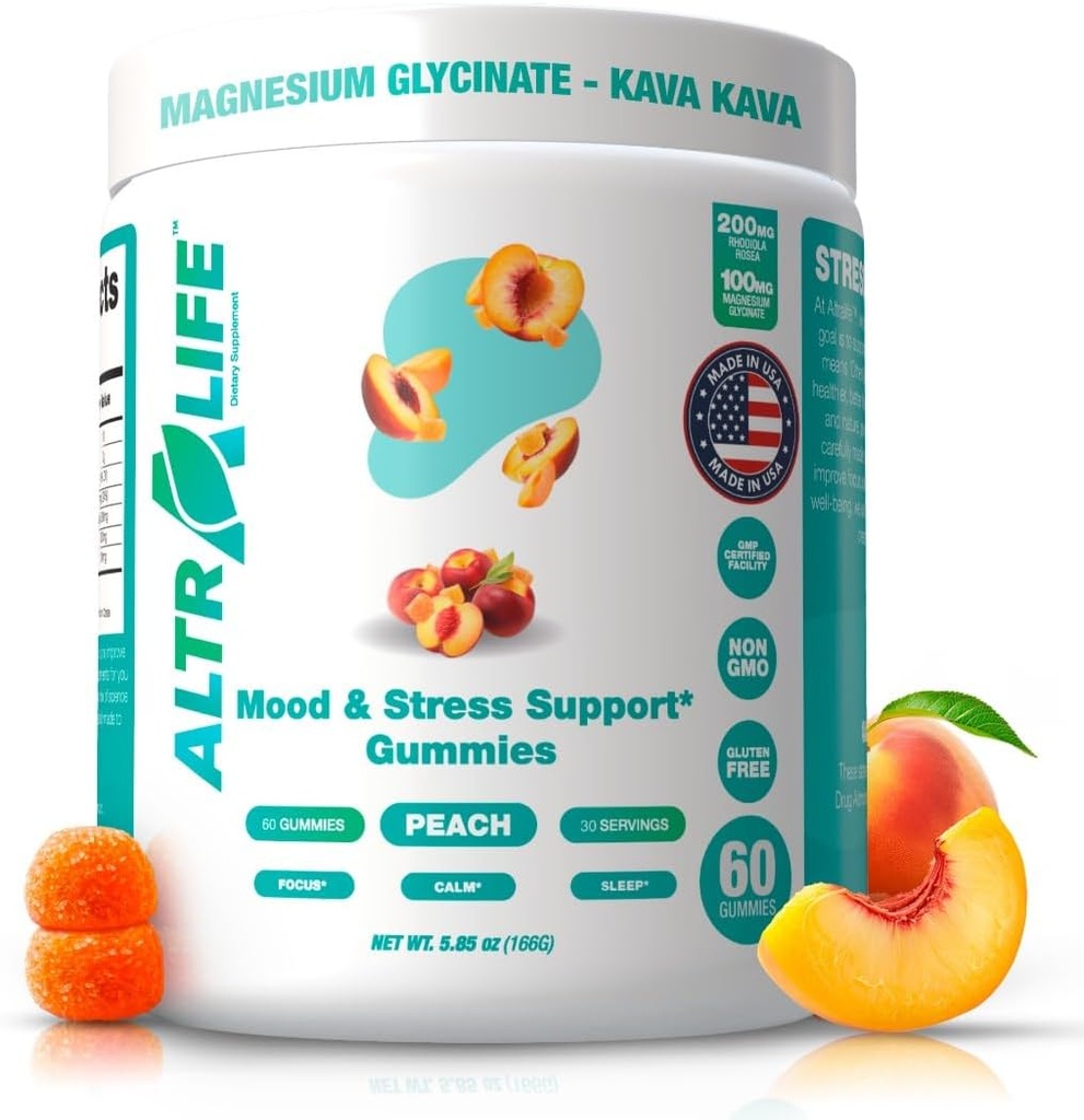Kava Kava Gummies - Stress Relief supplement med Magnesium Glycinate, Rhodiola Rosea, Holy Basil - 30 Servere til rolig mad, Focus & Sleep Support - Cortisol Kosttilskud til kvinder og mænd