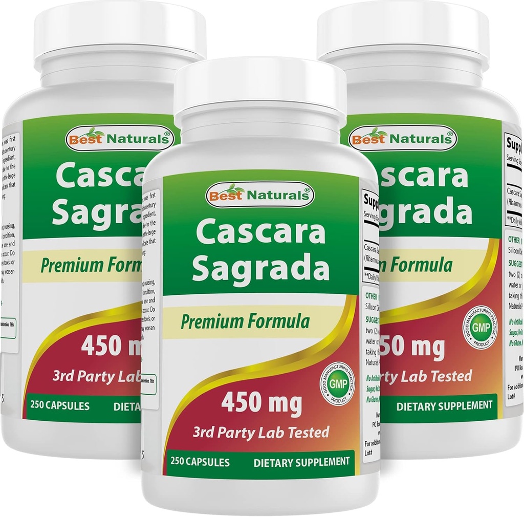 Best Naturals Cascara Sagrada 450 mg 250 Capsules (250 Count (Pack of 3))