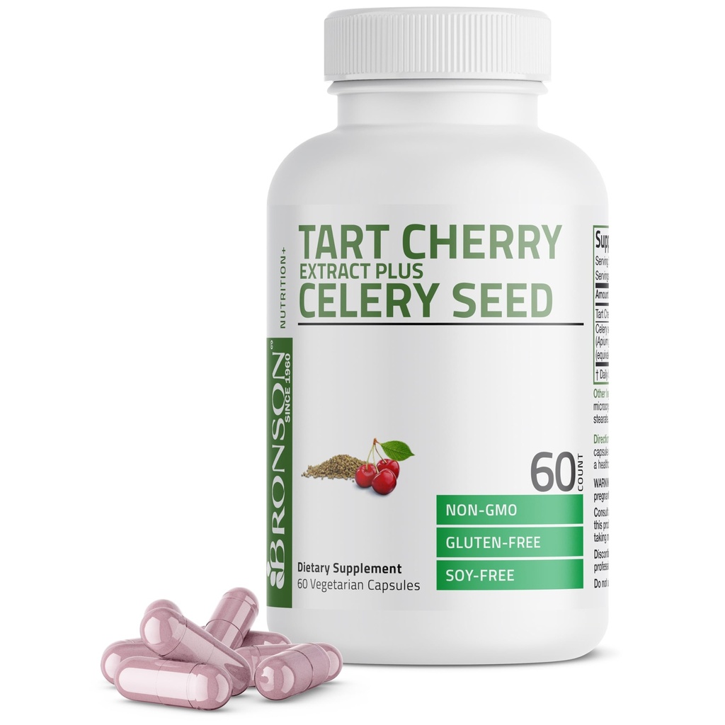 Bronson Tart Cherry Extract + Selleri Seed Kapsler - Kraftfuld Urisyre Cleanse, Fælles Mobilitet Support & Muscle Inddrivelse Supplement - Non- GMO Formel - 60 Vegetariske Kapsler