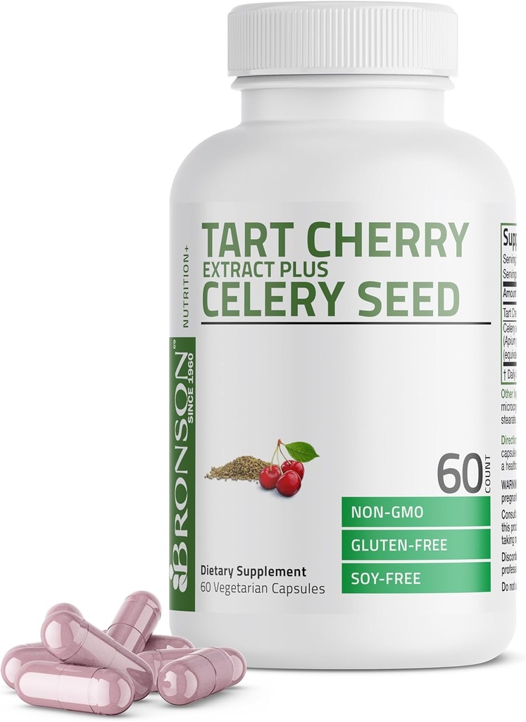 Bronson Tart Cherry Extract + Selleri Seed Kapsler - Kraftfuld Urisyre Cleanse, Fælles Mobilitet Support & Muscle Inddrivelse Supplement - Non- GMO Formel - 60 Vegetariske Kapsler