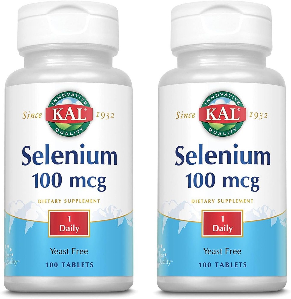 KAL 100 Mcg Selenium Gær Free Tablets, 100 Count ī124; pakke med 2