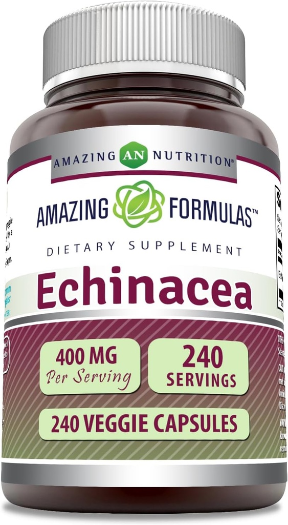 Amazing Formulas Echinacea Supplement | 400 Mg per Serving | 240 Veggie Capsules | Non-GMO | Gluten-Free | Made in USA