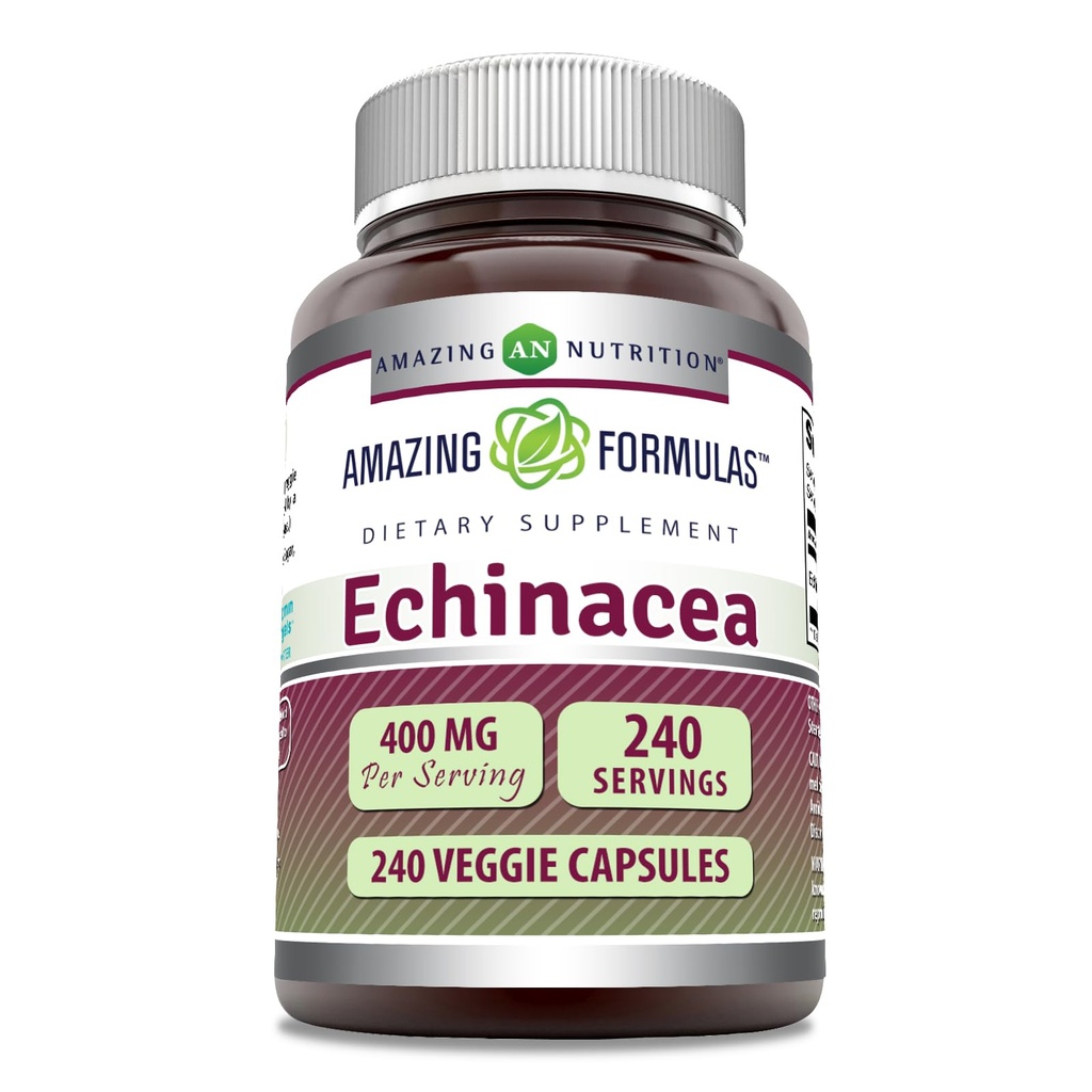 Amazing Formulas Echinacea Supplement: 124; 400 Mg pr Serving: 124; 240 Veggie Kapsler: 124; Non- GMO: 124; Gluten- fri: 124; Fremstillet i USA