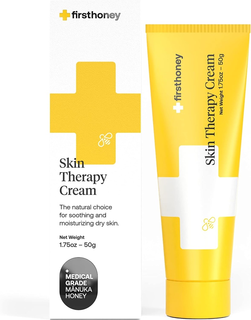 Første honning ® Manuka Honey Cream til Tør & Itchy Skin Note 124; Hurtig Relief for Eksem, Rosacea, Psoriasis, & Dermatitis; 124; Natural & No Fillers