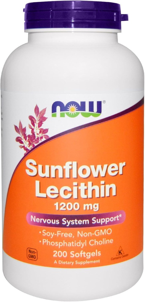 Nu fødevarer Solsikke Lecithin 1200mg, 200 Softgels, pakke med 2