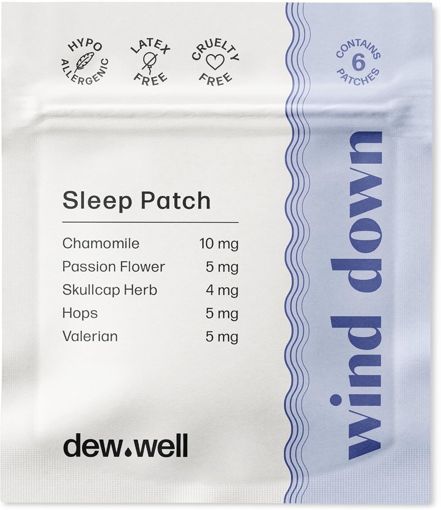 Dew Wind Down Sleep Patches - Melatonin Free Kamille & Passion Flower Patches for Natural Hvile Aids - Stress Strips for Migræne Relief - Sleep Sticker & Hot Sleeper Relief - 6 Count Clear
