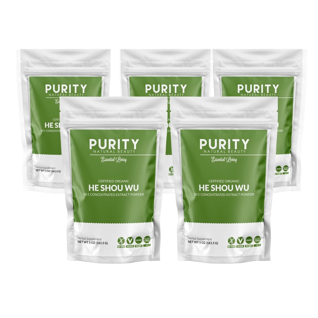 Certified Organic He Shou Wu - Large 5oz Bag of 30:1 Concentrated-Fo-ti - Organic Foti Extract- Fo ti He Shou Wu Organic (Pack of 5-25 Ounces)