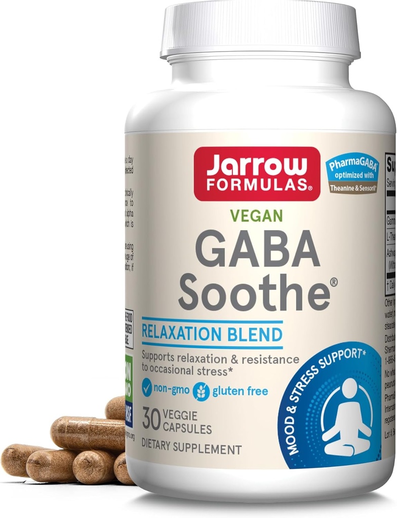 Jarrow Formulas GABA Sothe - 30 Veggie Caps - Understøtter fokus, afspænding og modstand mod stress - med Theanine & Ashwagandha Extract - 30 Serveringer