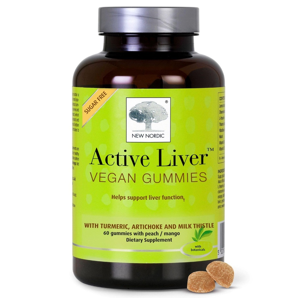 NY NORDIC Active Lever Gummies, Milk Thistle, Artichoke & Turmerisk tillæg, Natural Peach Mango Flavor, Sugar Free & Vegan, 60 Greve (Pack of 1)