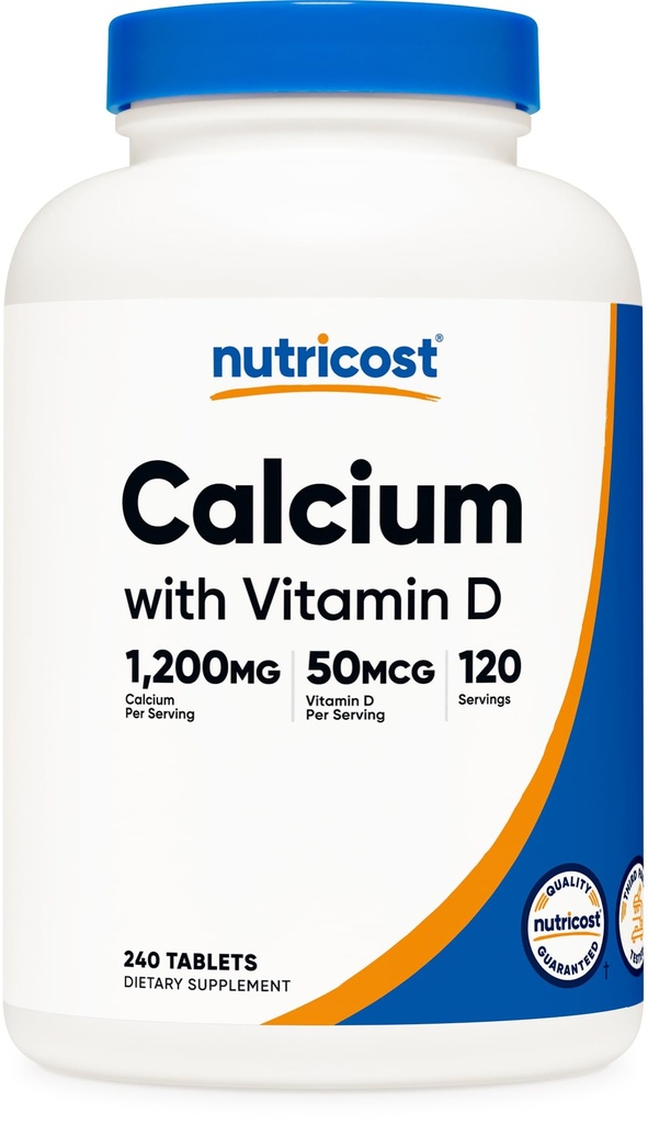 Nutricost Calcium med D-vitamin, 240 tabletter - Calcium (1200mg) D-vitamin (50mcg) Per Serving - Non- GMO, Gluten Free