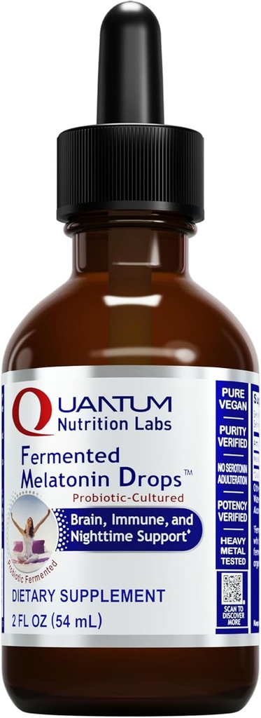 Quantum Nutrition Labs Gæret Melatonin Drops - Melatonin Væske til voksne, Søvnstøtte, Lavet med økologiske ingredienser, Vegan Friendly - 2 Fl Oz (54 Servering)