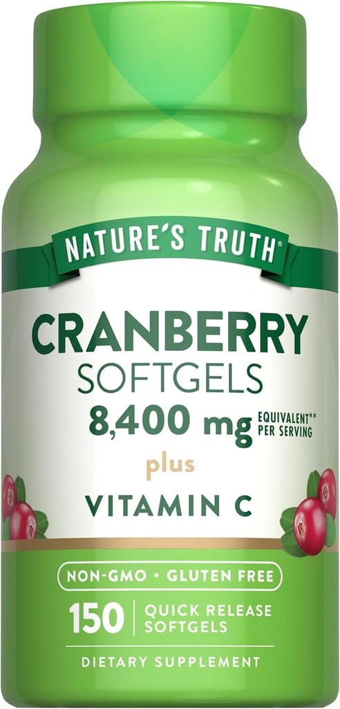 Nature 's Truth Cranberry med C-vitamin Softgels against 124; 8400mg against 124; 150 Pills against 124; Urinary Tract Health Support