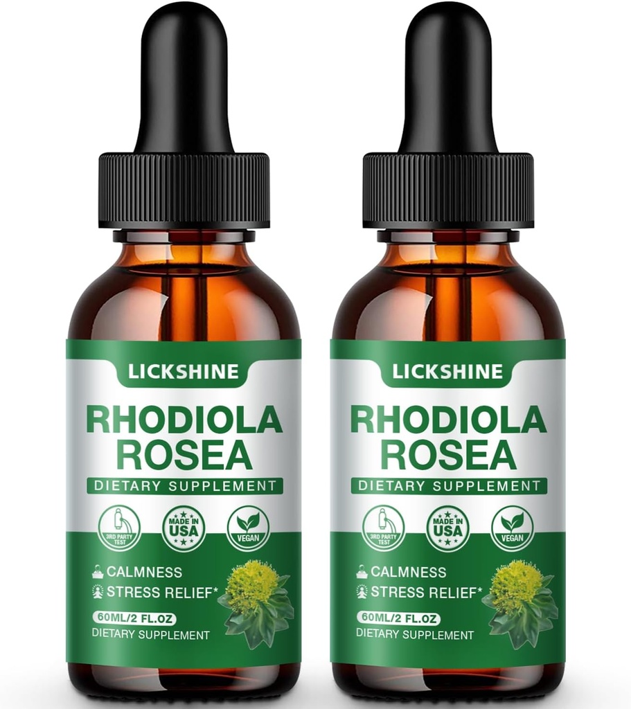 2 Pack 2000MG Rhodiola Rosea Tinktur - Organic Natural Rhodiola Rosea Extract Liquid Drops Supplement til Stress, Mood, Energy & Brain Support - Bedre Absorption, Sukker Free 4 Fl Oz