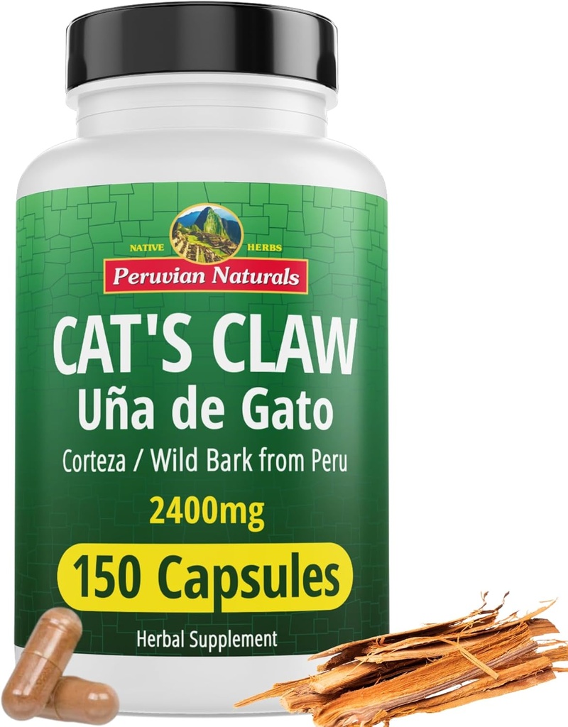 Peruvian Naturals Cat 's Claw Herbal Supplement 150 Kapsler - Uña de Gato 2400mg Vegan, 100% Natural Cats Claw Bark Grown i Peru, Non- GMO, Uncaria Tomentosa UNA de Gato