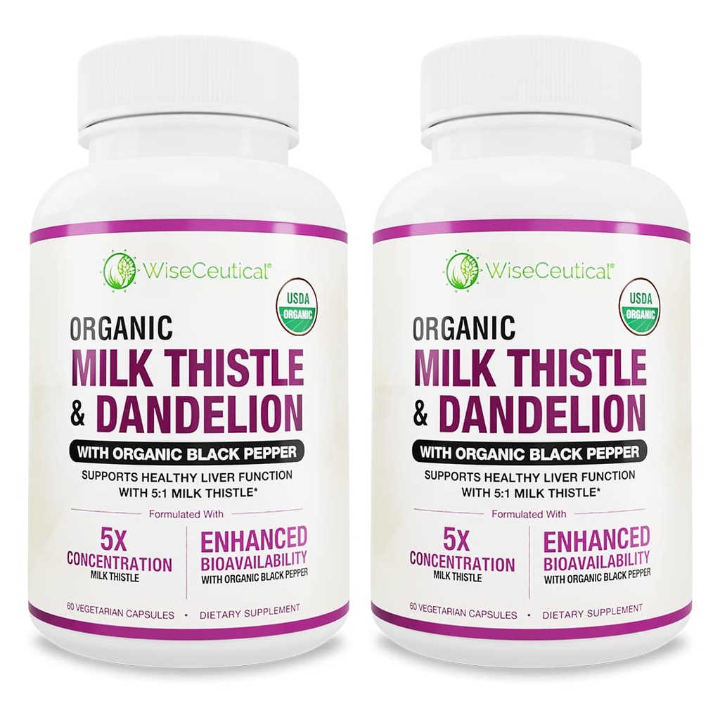Maks Absorption USDA Organic Milk Thistle Potent 5: 1 Koncentreret ekstrakt (2000mg styrke) & Organic Mælkebøtte Root124; Silymarin Antioxidant Flavonoid Dex124; Leverstøtte Supplement (60 greve (pakke med 2))