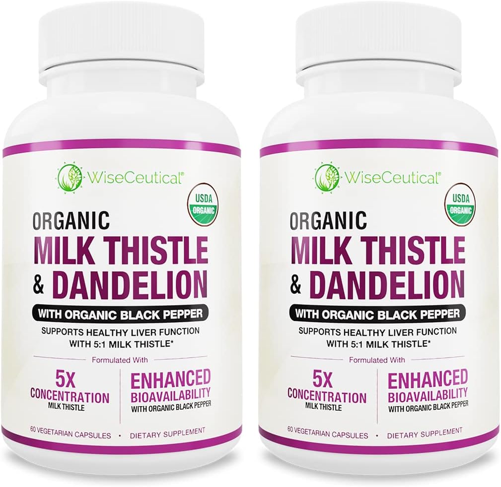 Maks Absorption USDA Organic Milk Thistle Potent 5: 1 Koncentreret ekstrakt (2000mg styrke) & Organic Mælkebøtte Root124; Silymarin Antioxidant Flavonoid Dex124; Leverstøtte Supplement (60 greve (pakke med 2))