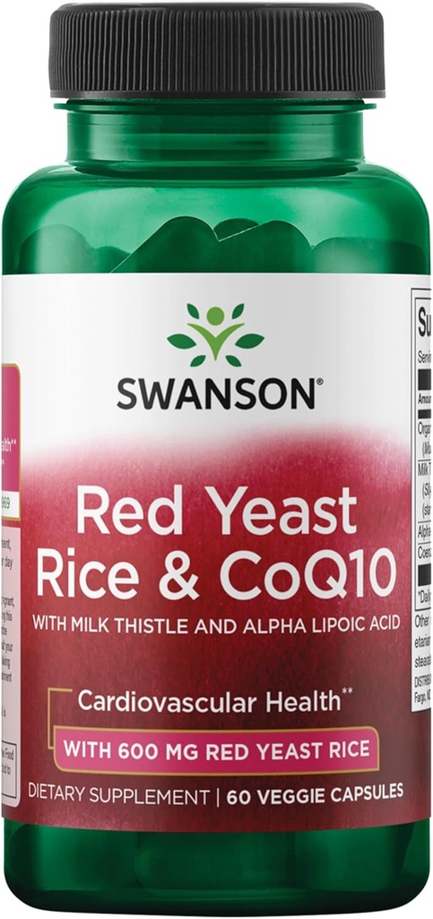 Swanson Traditional Red Yeast Rice & CoQ10 med Milk Thistle og Alpha Lipoic Acid 60 Veg Kapsler