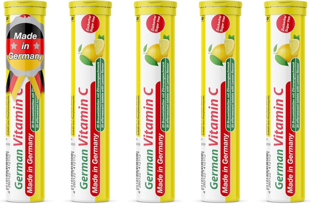 T & D Tysk C-vitamin 180 mg - 40 Vegansk drik Effervescent tabletter - Lemon Lime Flavor - Made in Germany