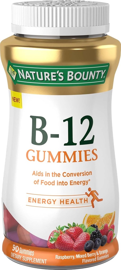 Nature 's Bounty Vitamin B12 Gummies, Kosttilskud, understøtter energi Metabolisme og nervesystem sundhed, blandet berry flavor, 500mcg, 90 Gummies